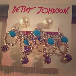 Betsey Johnson Gold Multicolor Crown Earrings